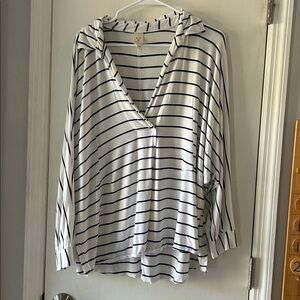 Free People We the Free Cant Fool Me White Striped Tunic Top Small Oversize